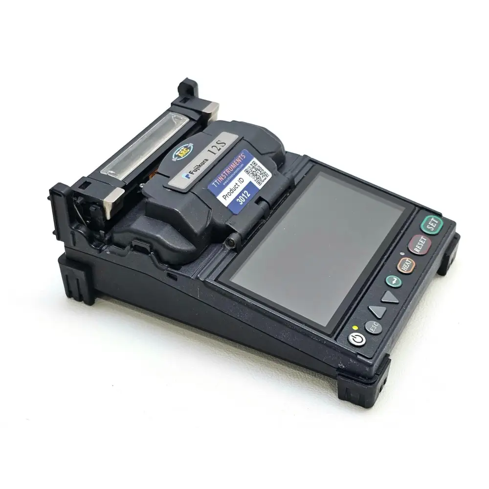 Fujikura 12S splicer top-down view showing dual camera observation system