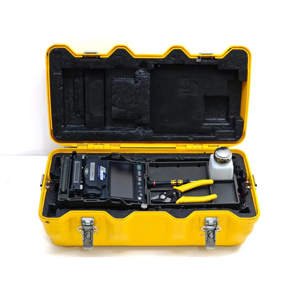 Fujikura 12S splicer unit label showing model and serial number detail