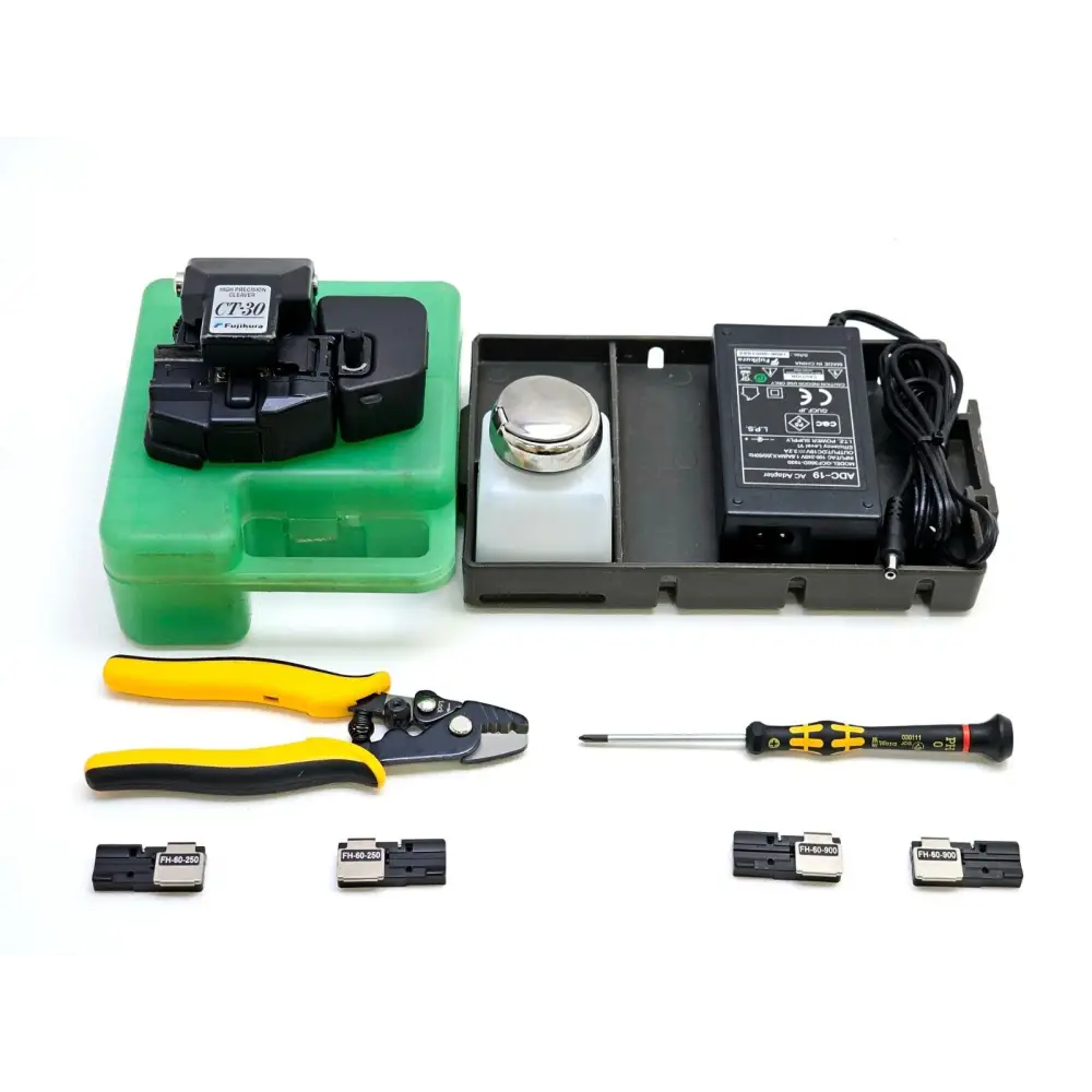 Fujikura 12S splicer displayed on work tray showing field workstation configuration