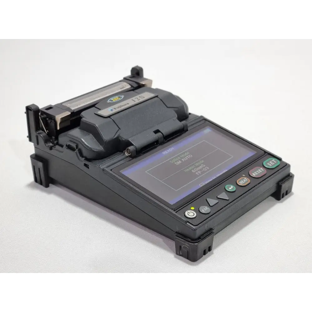 Sumitomo Type-201e-VS splicer with ADC-1340 AC adapter and FHS-025 fibre holders accessories
