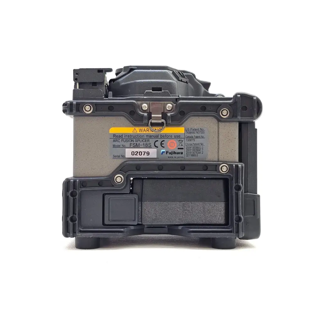 Fujikura FSM-18S fusion splicer top view showing electrode and V-groove assembly