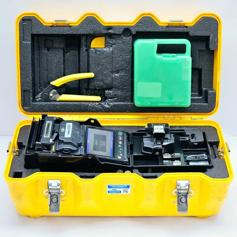 Full Fujikura 22S fusion splicer kit laid out showing all included accessories