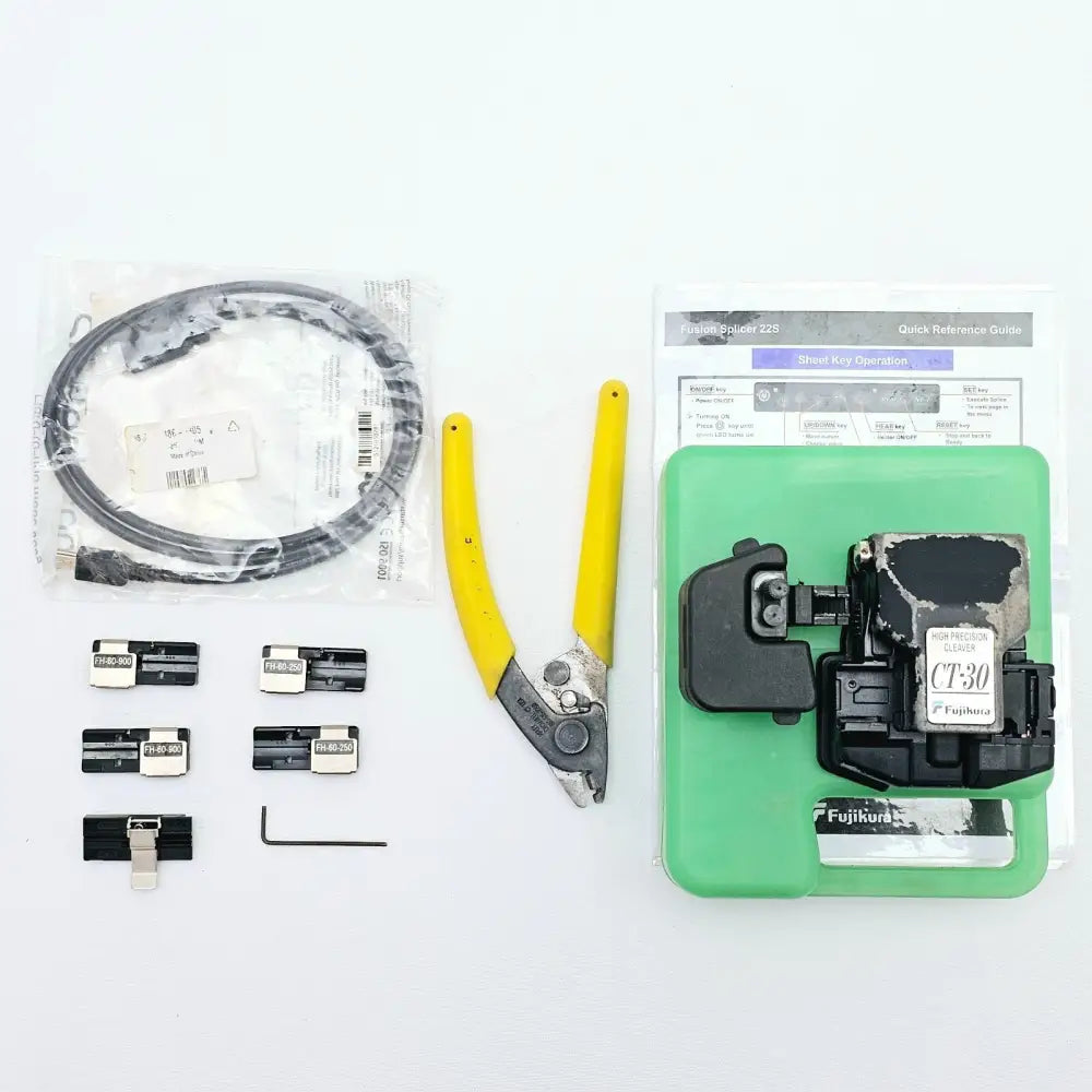 Fujikura FSM-22S fusion splicer showing v-groove and electrode assembly