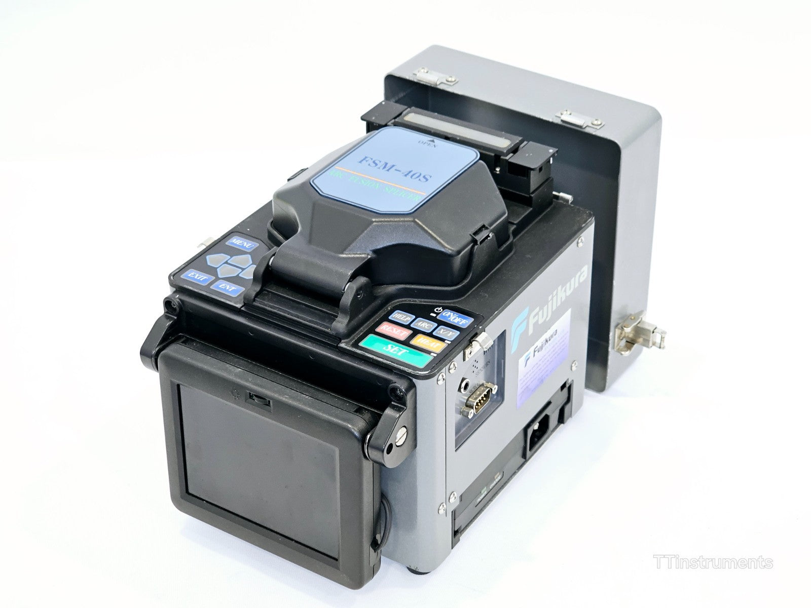 Fujikura FSM-40S splicer side view showing control panel and interface buttons