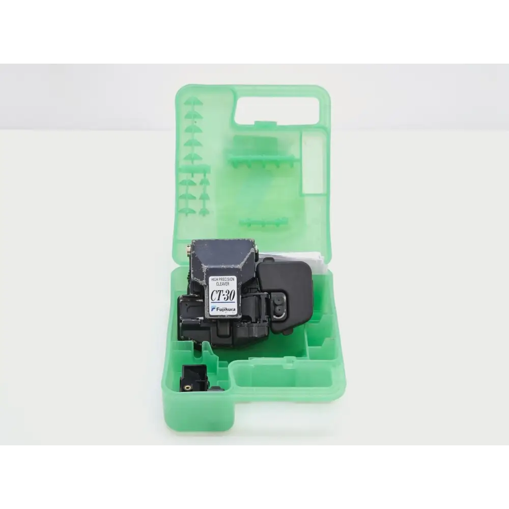 Fujikura CT-30 fiber optic cleaver showing 16-position blade mechanism