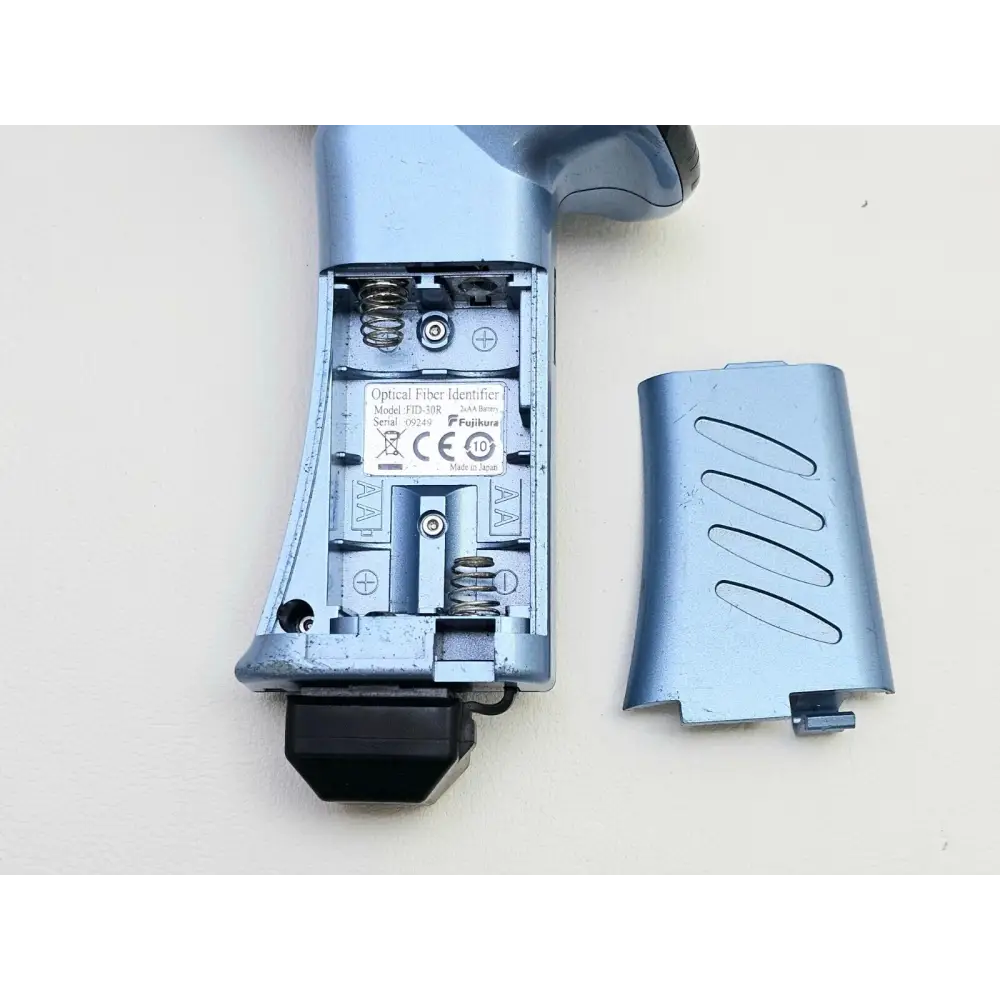 Fujikura FID-30R close-up of optical fiber identifier port and adapter