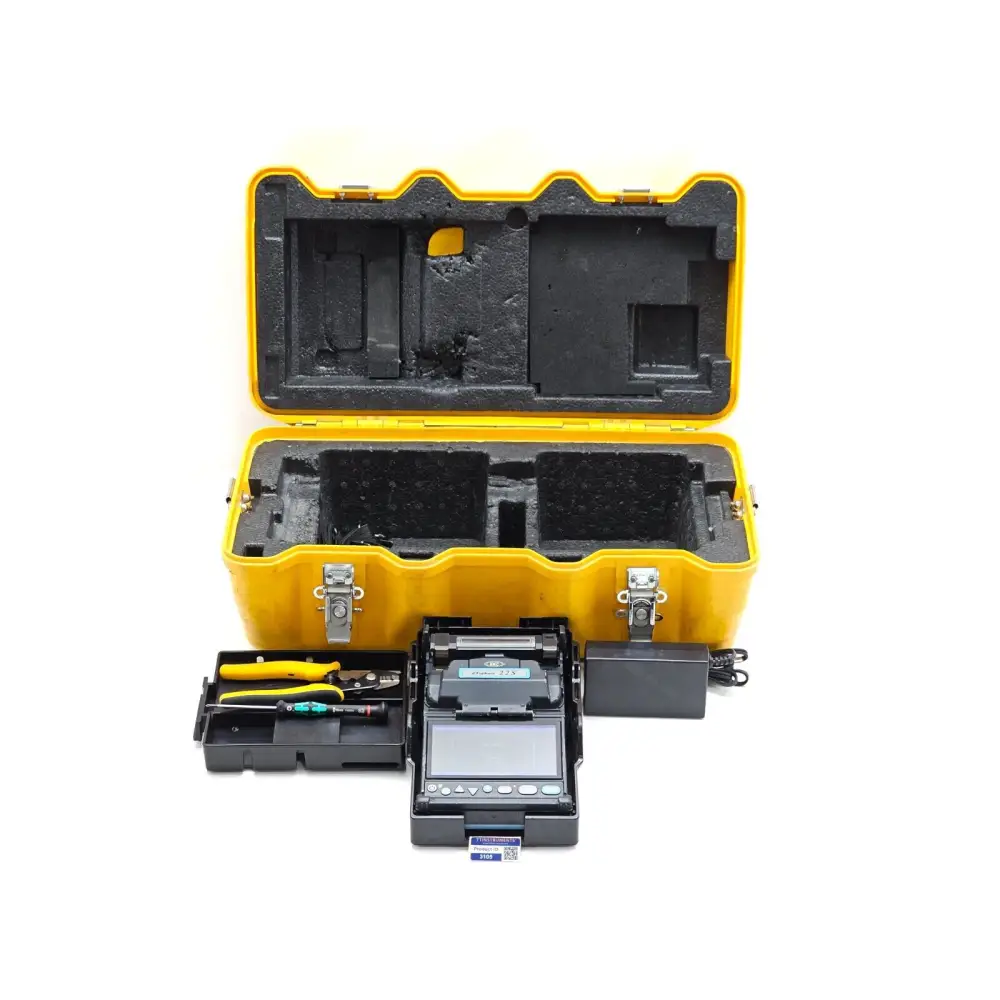 Fujikura FSM-22S fibre optic fusion splicer front view showing LCD display and fibre chamber