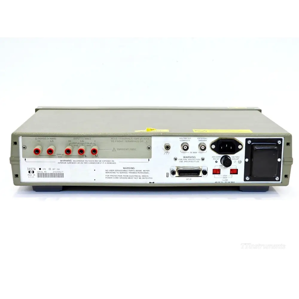 HP Agilent 3457A DMM right side view showing rear connectivity and HP-IB port