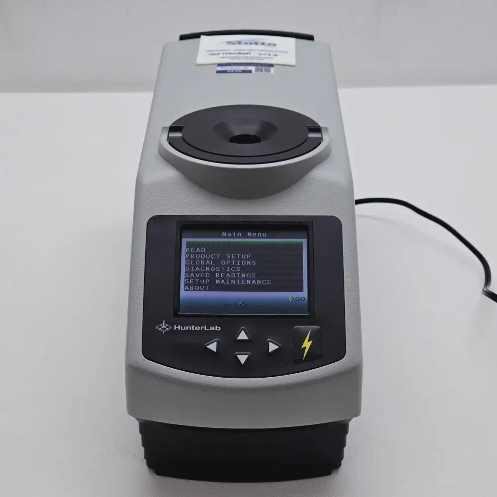 HunterLab ColorFlex EZ 45/0 directional spectrophotometer angled view showing display panel