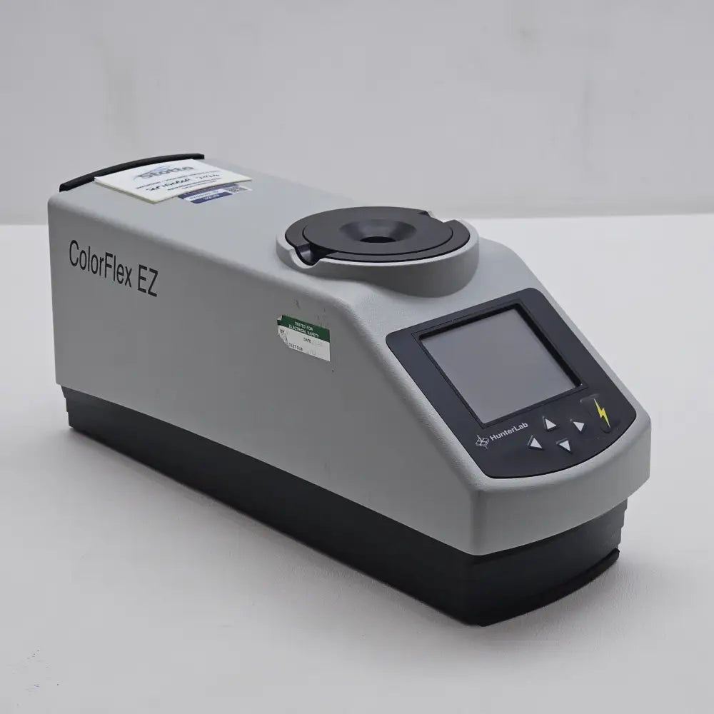 HunterLab ColorFlex EZ spectrophotometer with included cables and accessories laid out