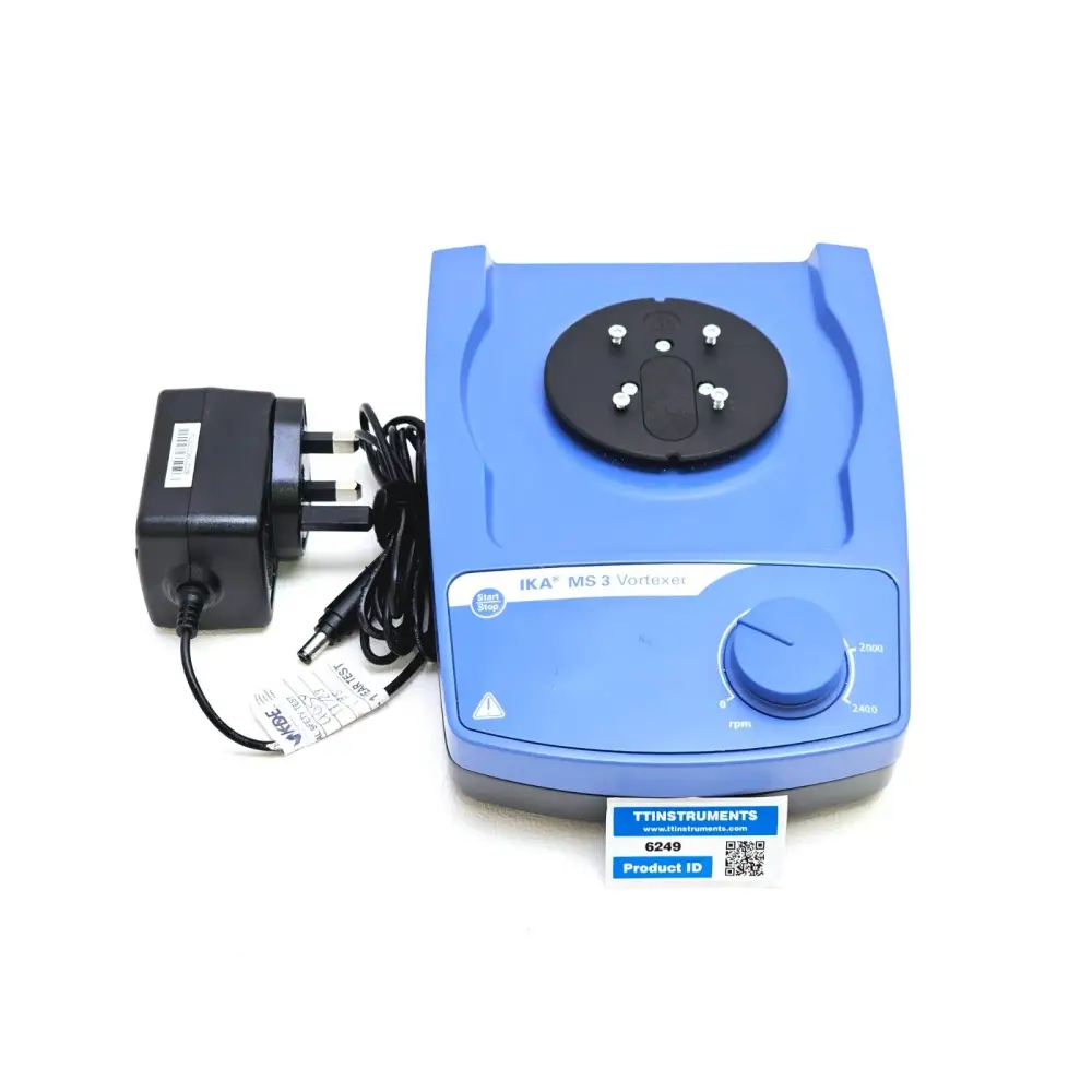 IKA MS 3 Basic vortex shaker front view showing speed control dial and zinc die-cast housing