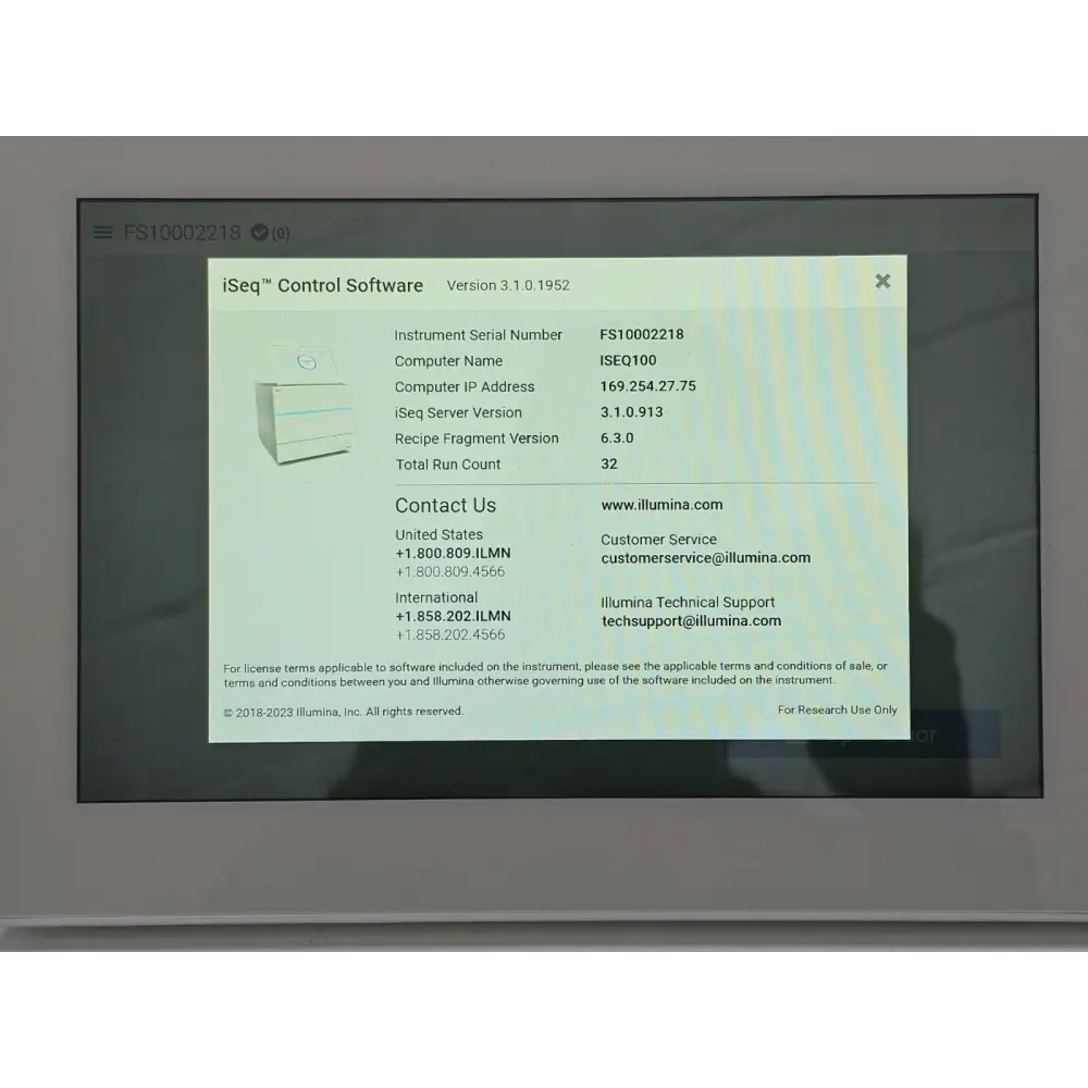 Illumina iSeq 100 rear panel showing connectivity ports and power input