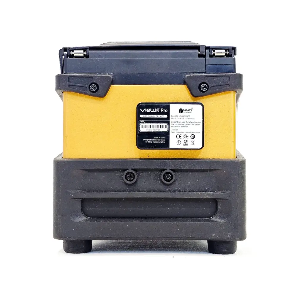 INNO View 8 Pro rear panel showing product label with serial number, DC input rating and CE/ETL markings