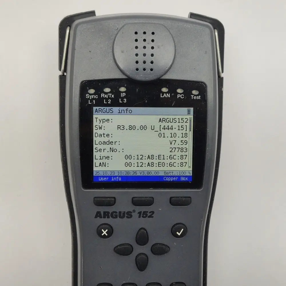 Intec Argus 152 handheld tester showing display screen and keypad