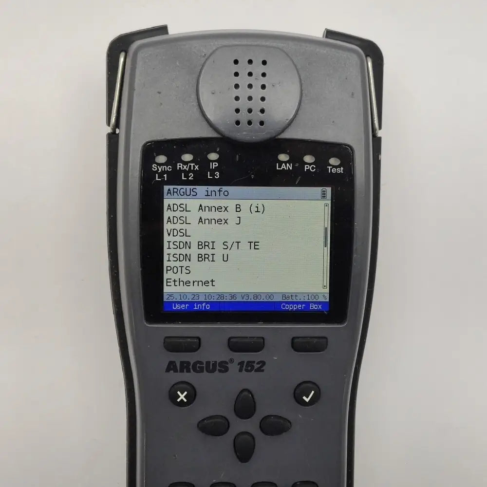 Intec Argus 152 tester, side profile showing port connections
