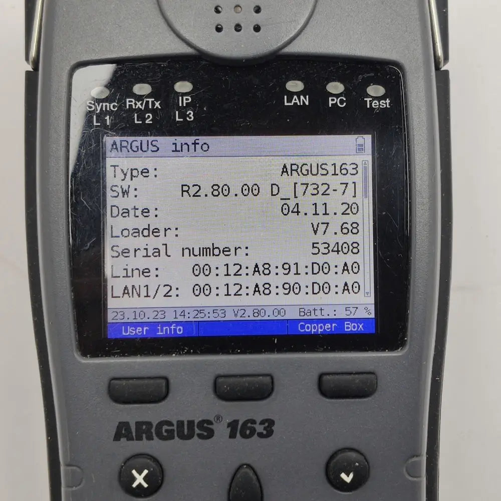 Intec Argus 163 tester side view showing interface ports and connectors