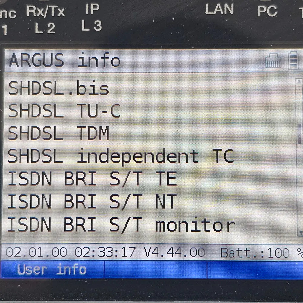 Intec Argus 165 tester left-side view showing additional ports and SFP slot