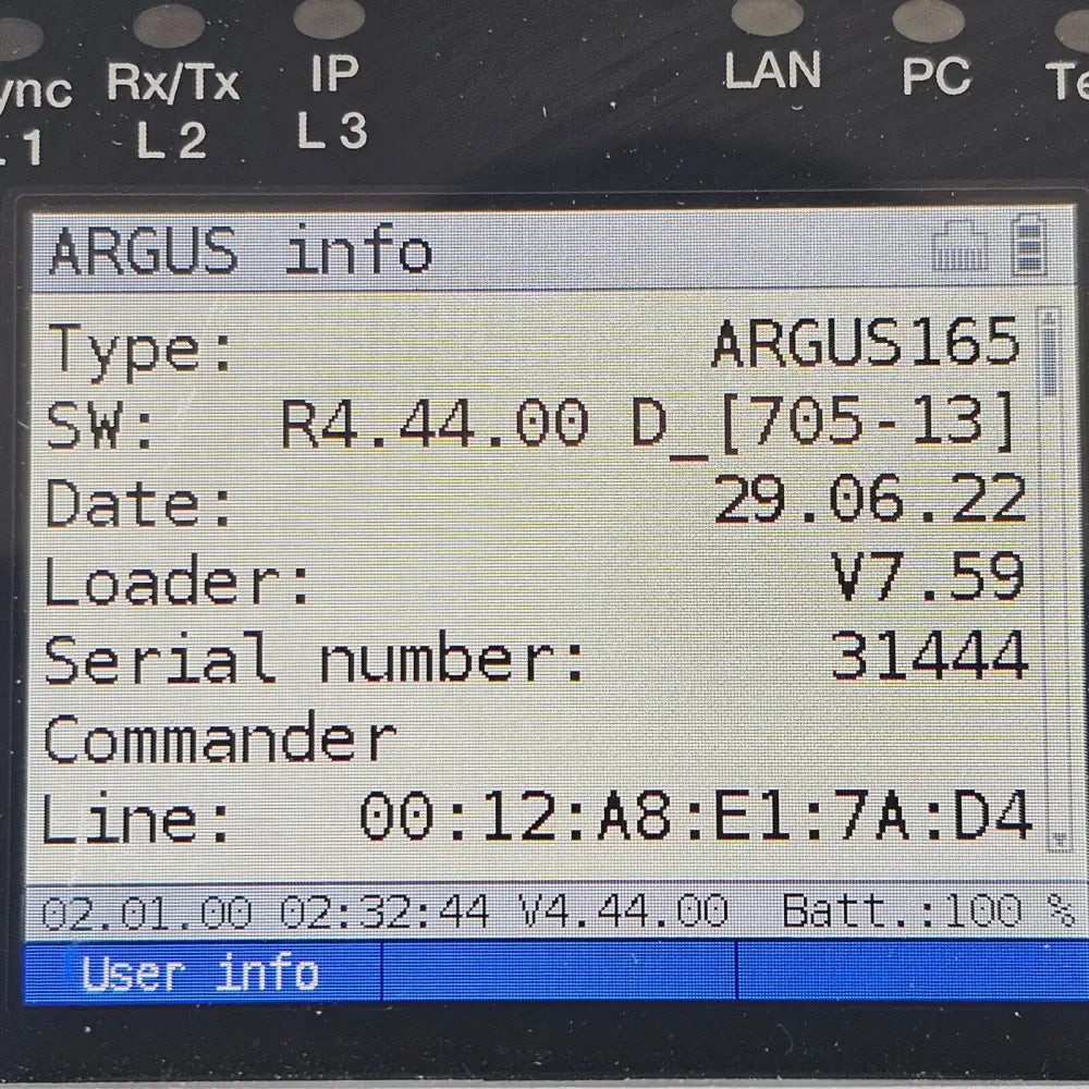 Intec Argus 165 handheld DSL and ISDN tester showing keypad and interface ports