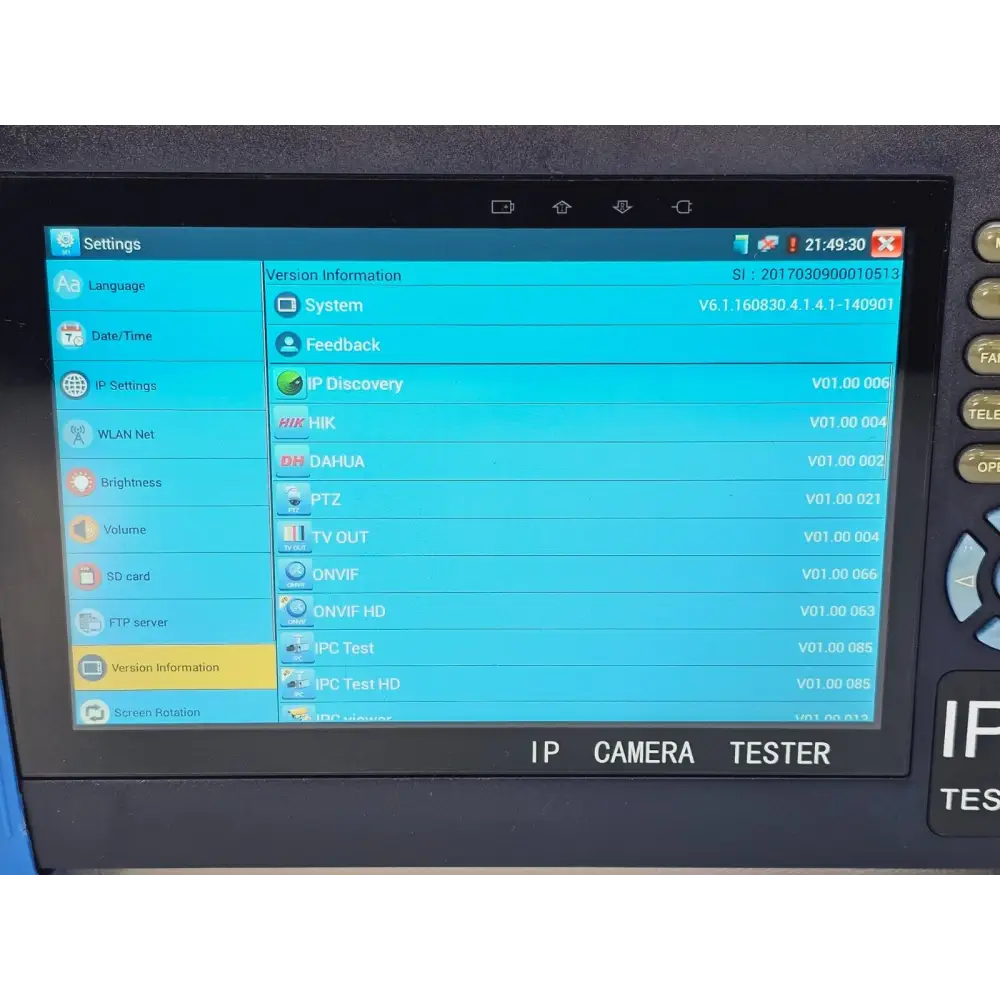 IPC-8600ADHS displaying network settings and WiFi connectivity screen