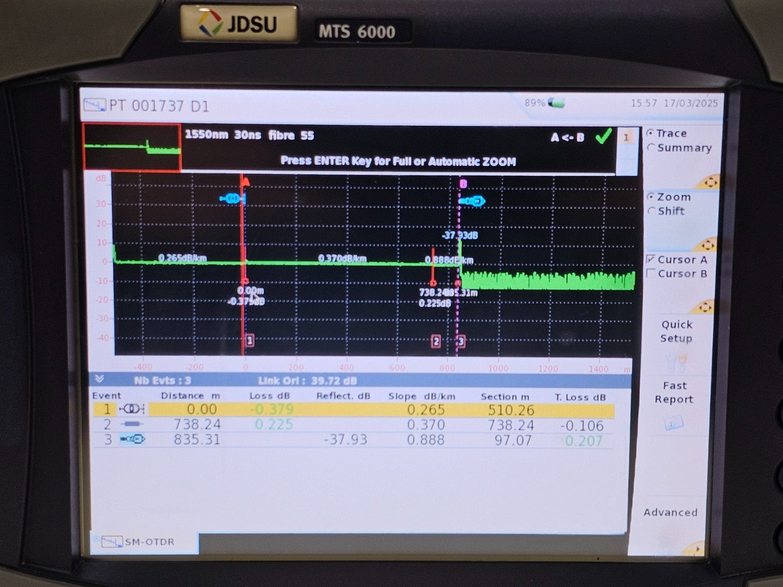 JDSU MTS 6000 with 8126 LR OTDR 1310/1550 nm Singlemode Long Range