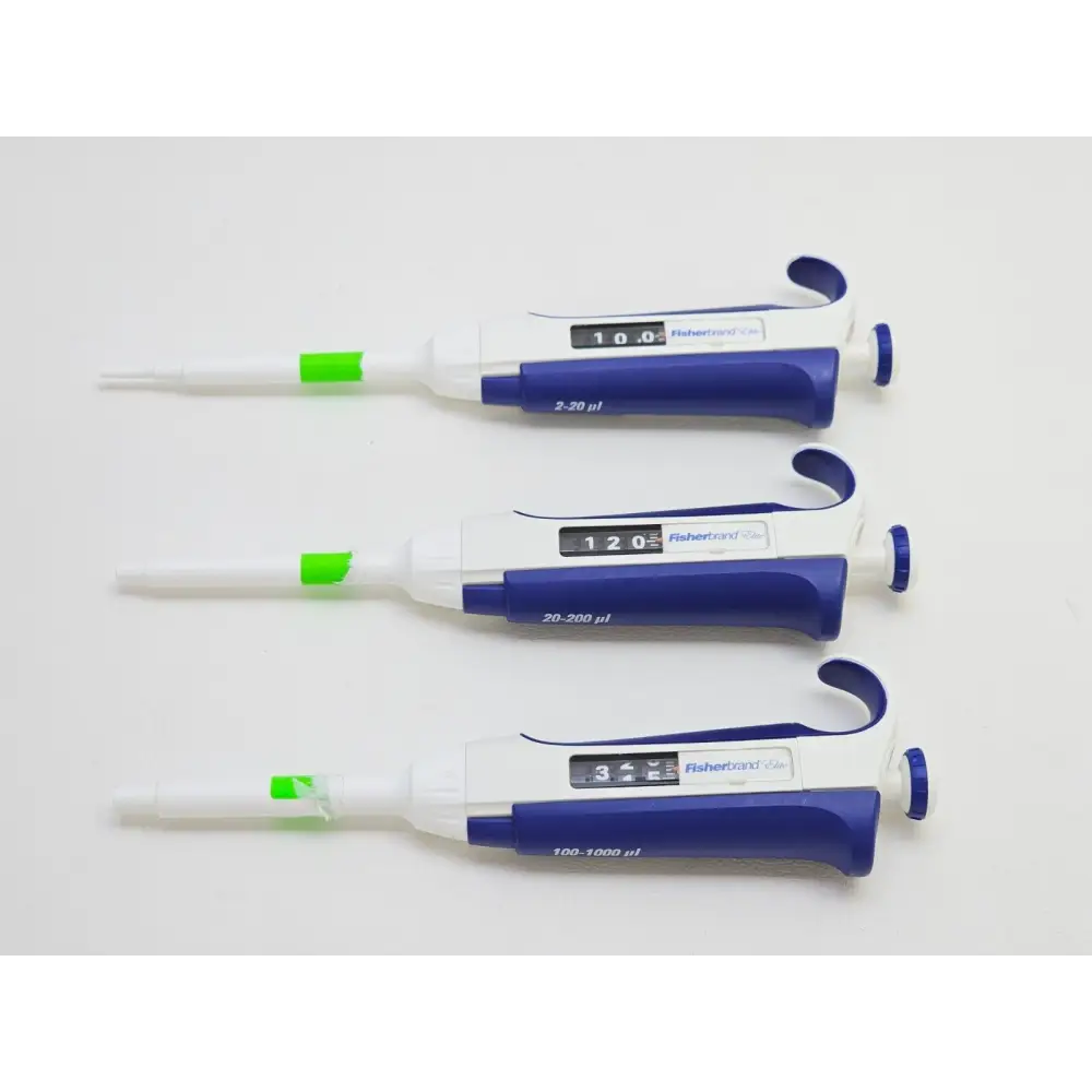 Fisherbrand Elite 2-20 µL and 20-200 µL single-channel pipettors from lab closure lot