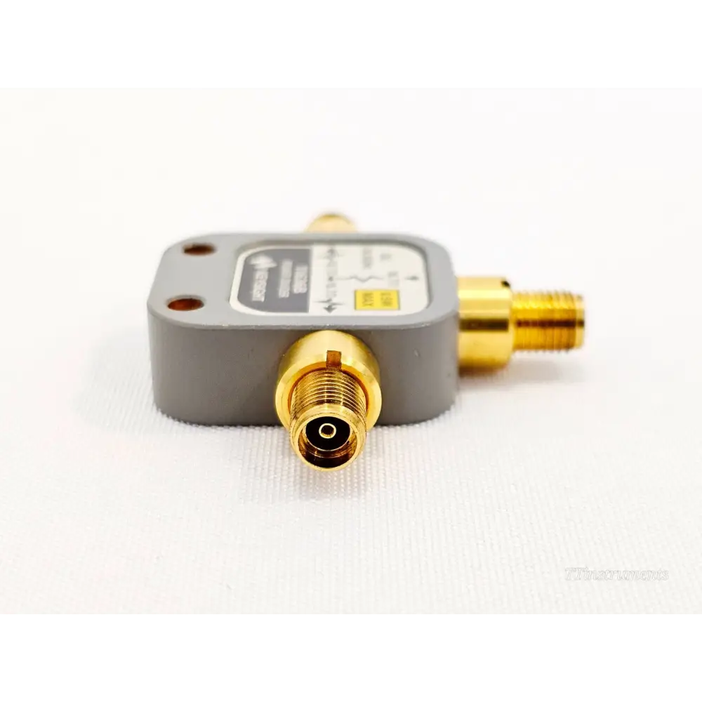 Keysight 11636B Power Divider low-angle side view showing gold SMA input connector and one output port