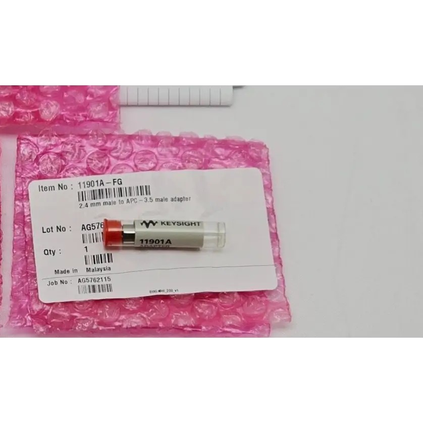Keysight 11901A-FG adapter in original tube on anti-static pink bubble wrap with Keysight label
