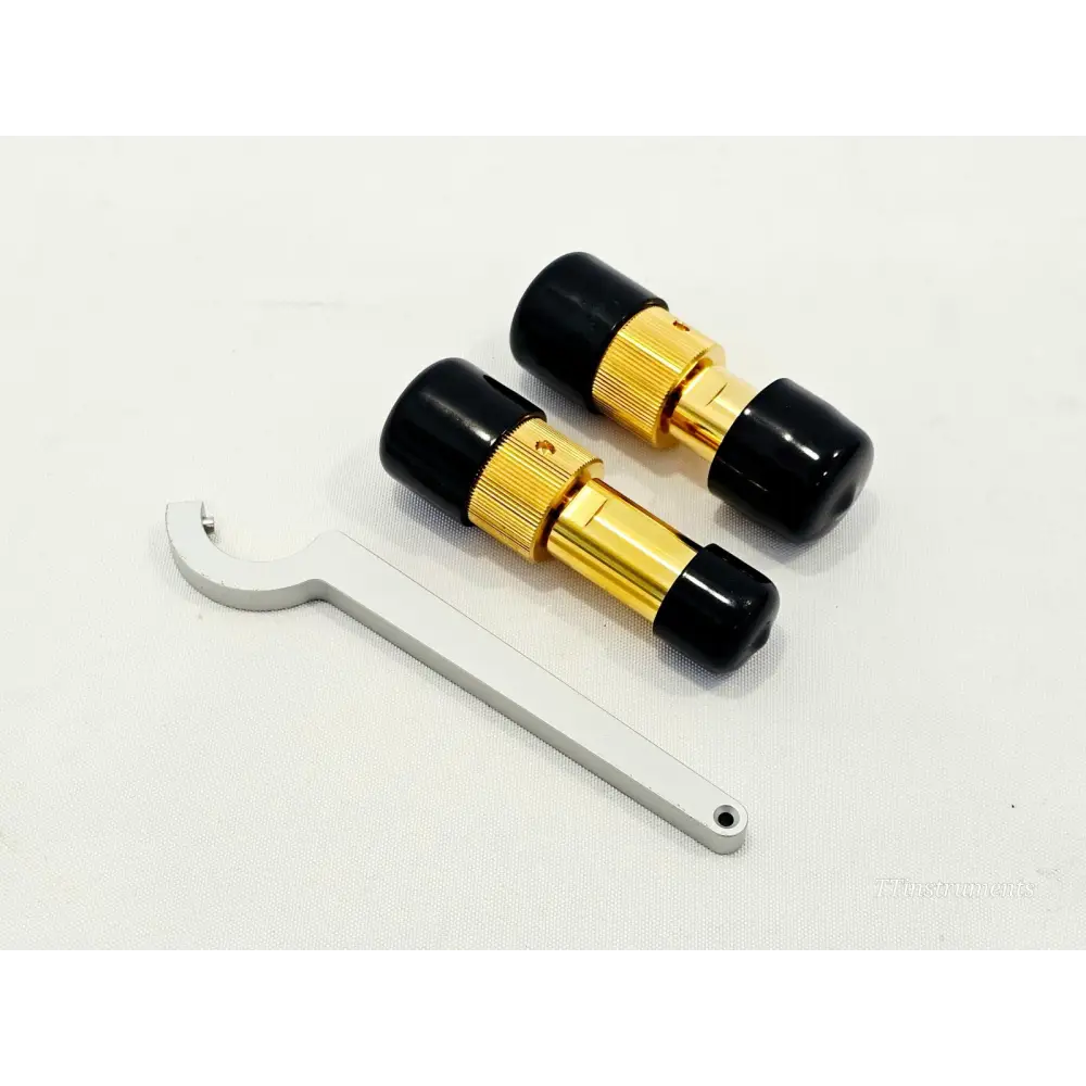 Keysight 85130C two gold NMD 3.5mm Type-N adapters with black end caps and spanner wrench 08513-20014 laid out