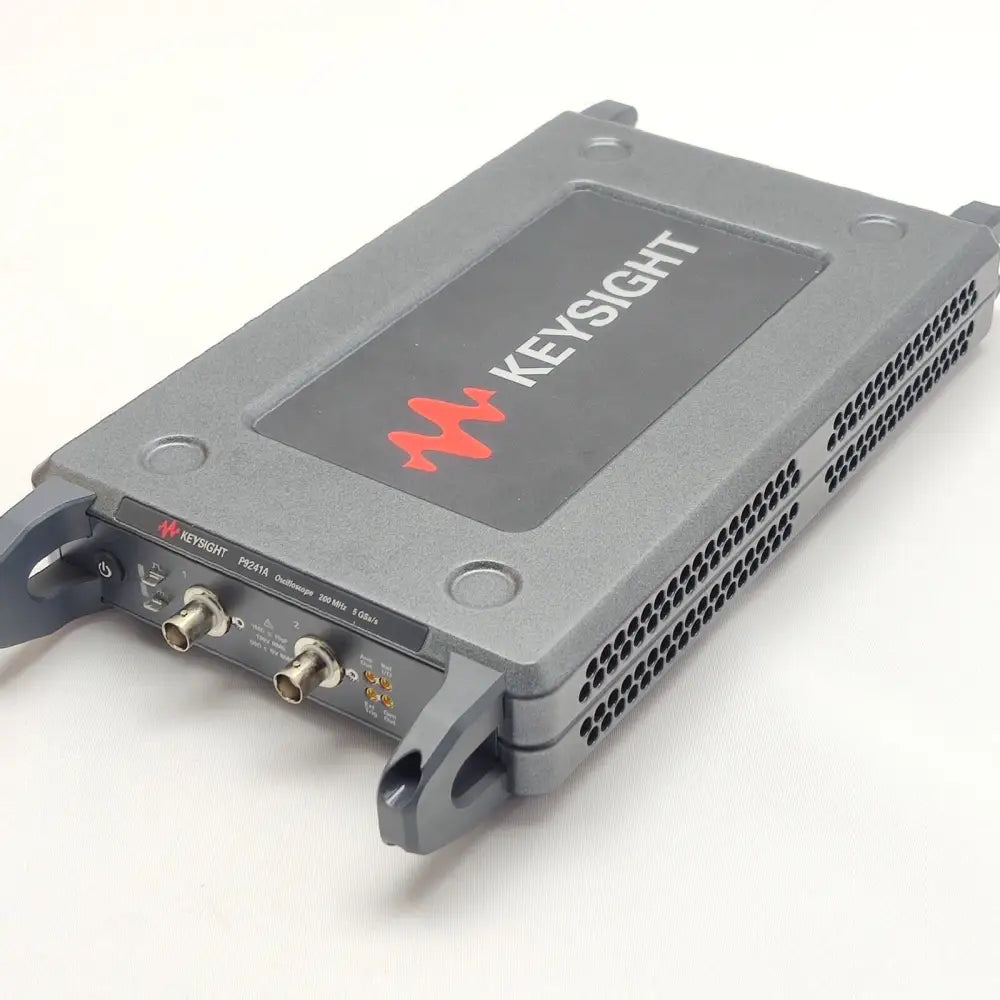 Keysight P9241A USB oscilloscope angled front-side view showing ventilation grilles and Keysight branding