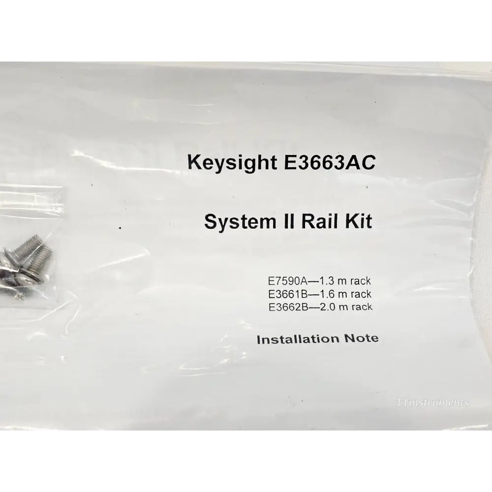 Keysight E3663AC rack mount rail kit side profile showing rail dimensions and slot-mount design