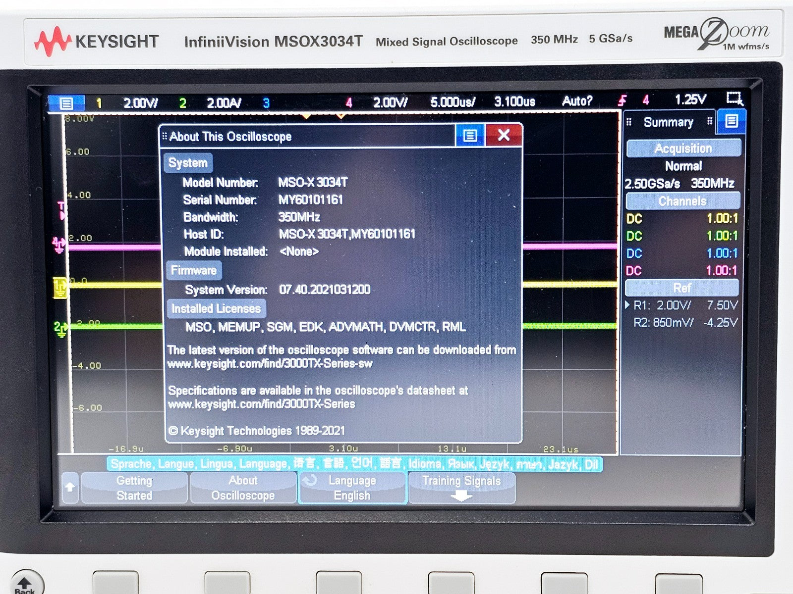 Keysight MSOX3034T 4+16CH 350 MHz Mixed Signal Oscilloscope MSO-X 3034T + N2843A