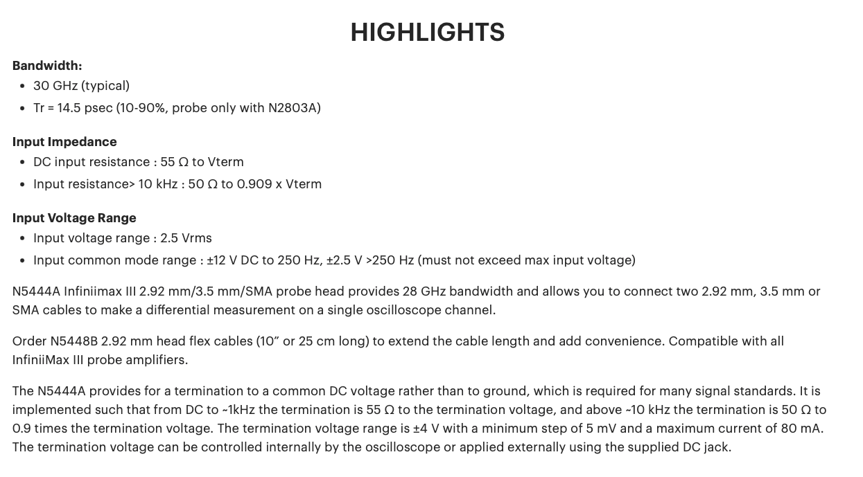 Keysight N5444A InfiniiMax III 2.92mm Differential Probe Head w/ Accessories