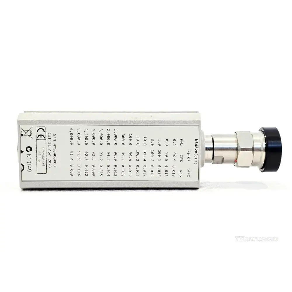 Keysight N8482B thermocouple power sensor connected to Agilent 30 dB attenuator, top view