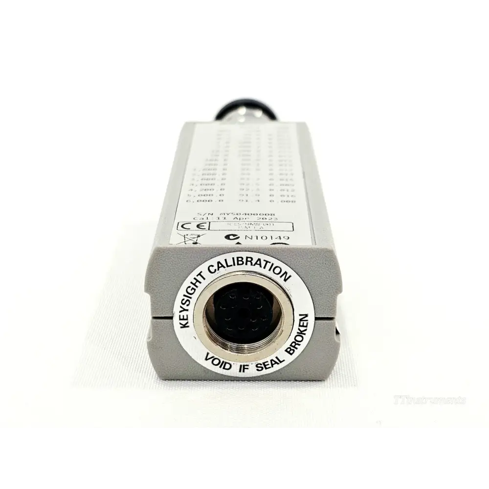 Keysight N8482B sensor with Agilent 08498 attenuator — angled three-quarter view