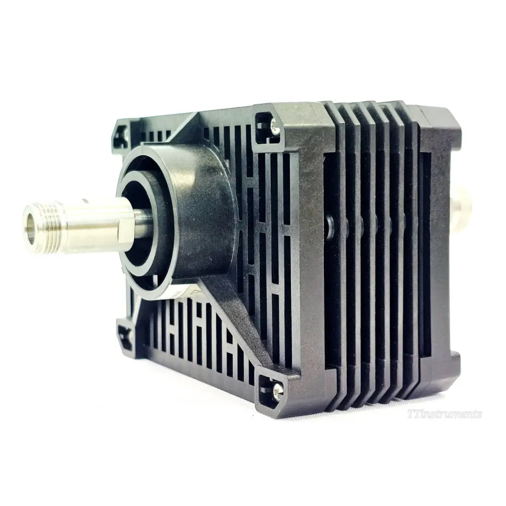 Close-up of Type-N male RF connector on Keysight N8482B 6 GHz thermocouple power sensor