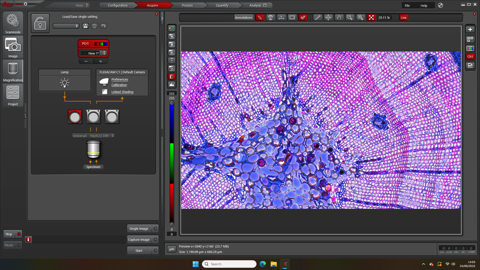 Leica DMi1 Inverted Microscope w/ Flexacam C1 Camera 4x 10x 20x Objectives + PC