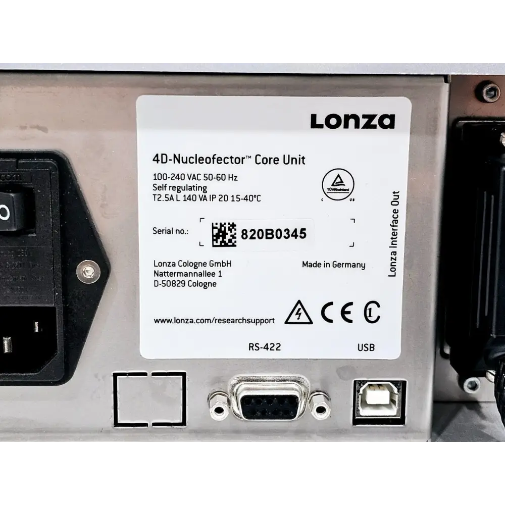 Lonza 4D-Nucleofector Core Unit USB port and front LED indicator detail