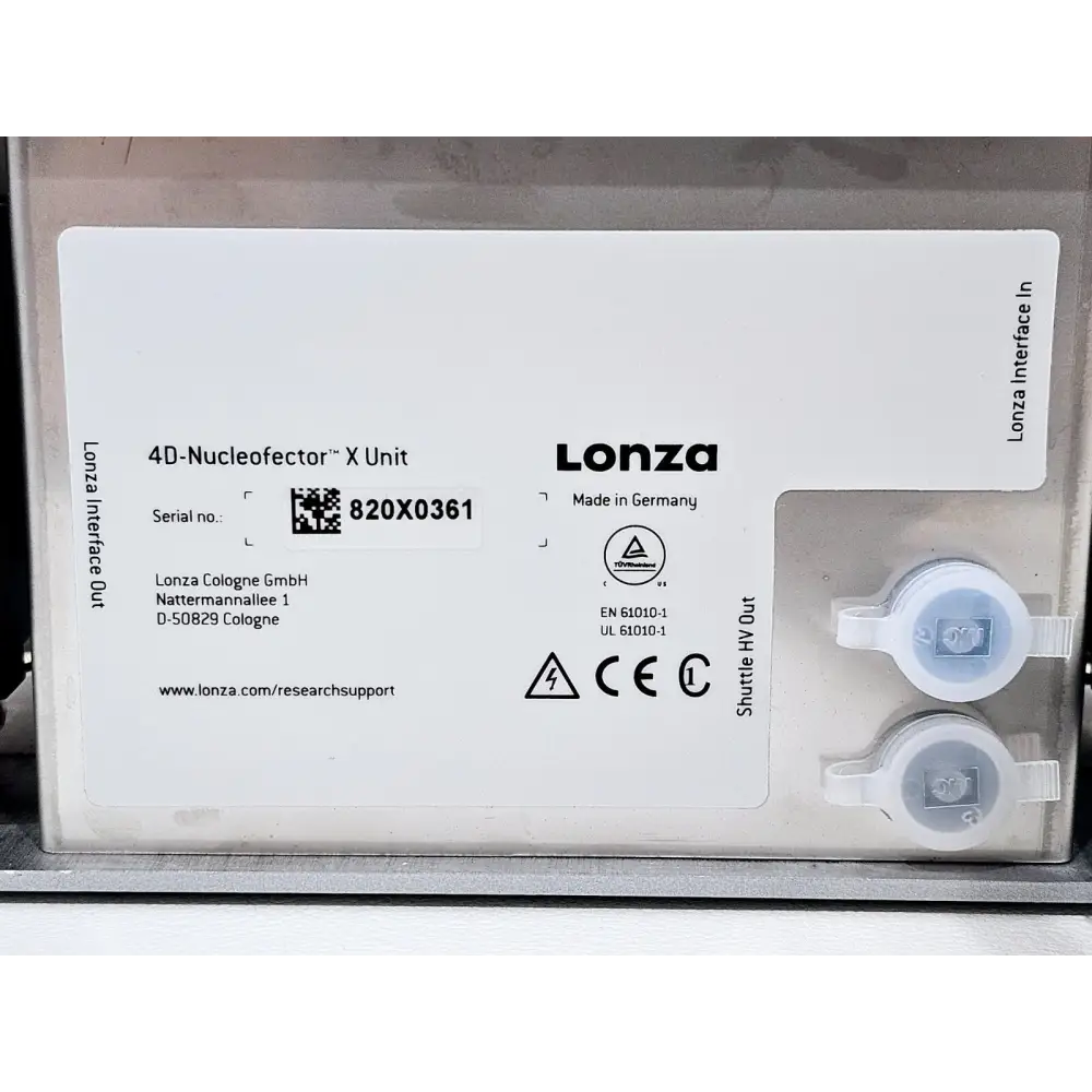 Lonza 4D-Nucleofector Core and X Unit on lab bench showing overall system footprint and dimensions