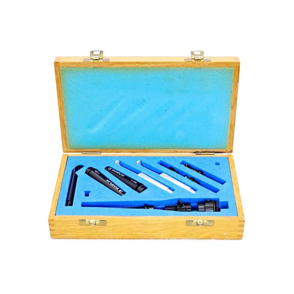 Lumenis Sharplan 15201 Defocusing Handpiece Set in open wooden carry case with blue foam insert