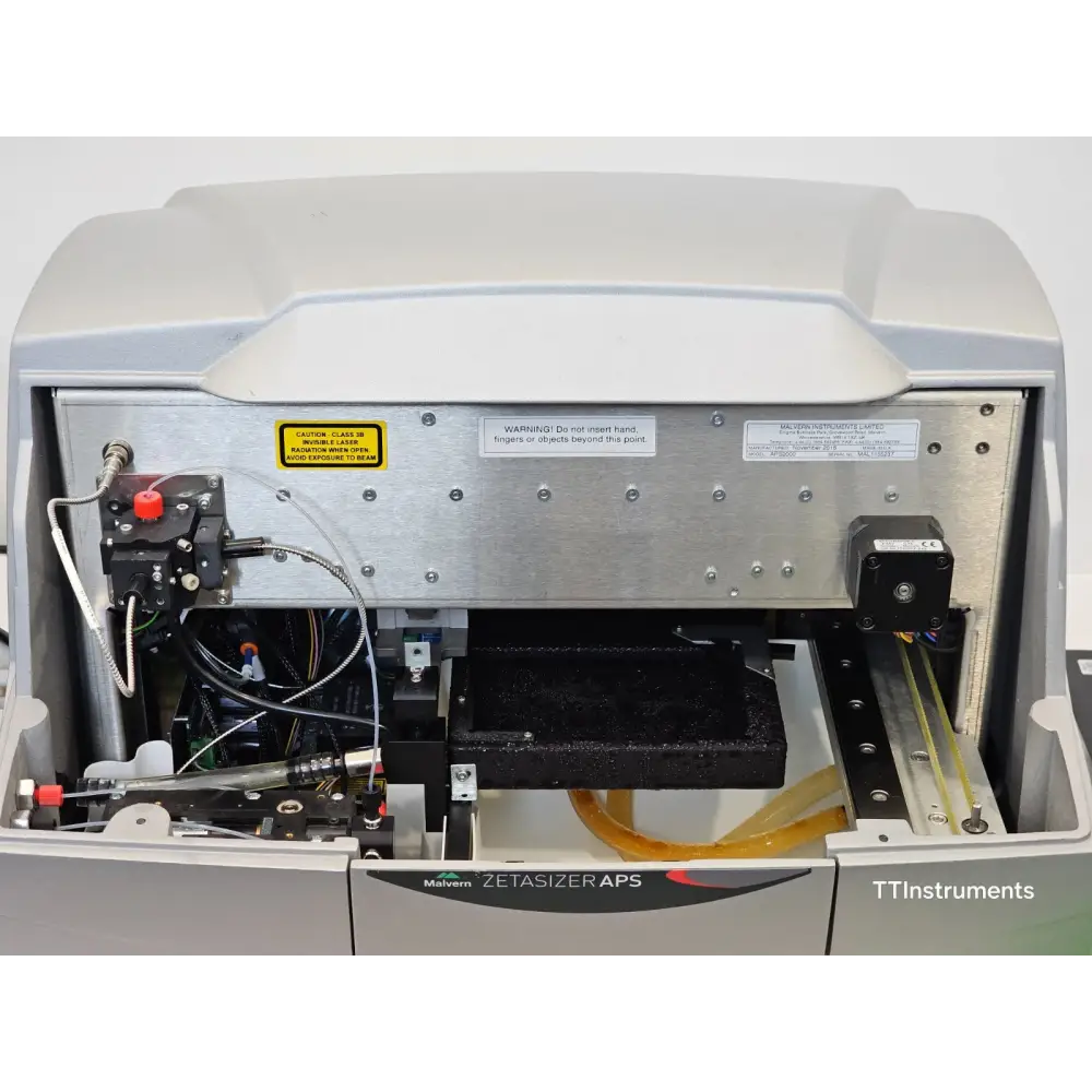 Zetasizer APS2000 and Laird chiller shown connected together on a laboratory bench