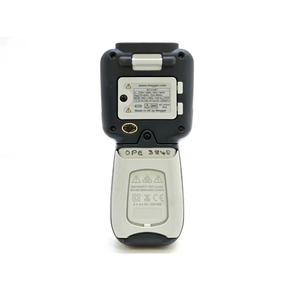 Megger MIT410/2 rear view with fold-out backstand and battery compartment cover