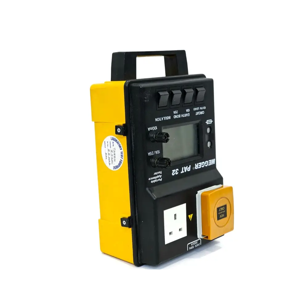 Megger PAT32 PAT tester top panel with test selector switches and BS 1363 test socket