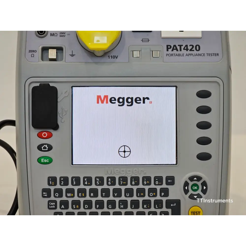 Megger PAT420 with earth bond test lead connected to appliance during testing