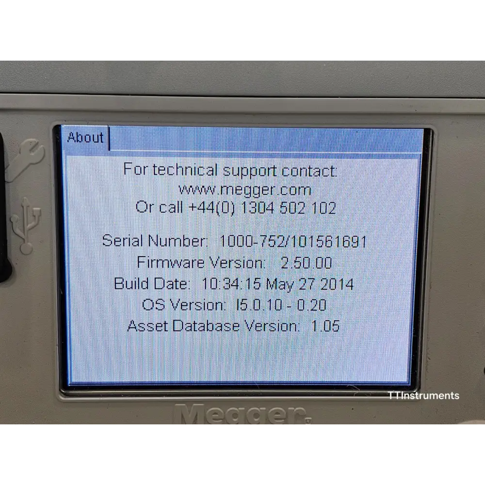 Megger PAT420 USB port close-up used for memory stick data download