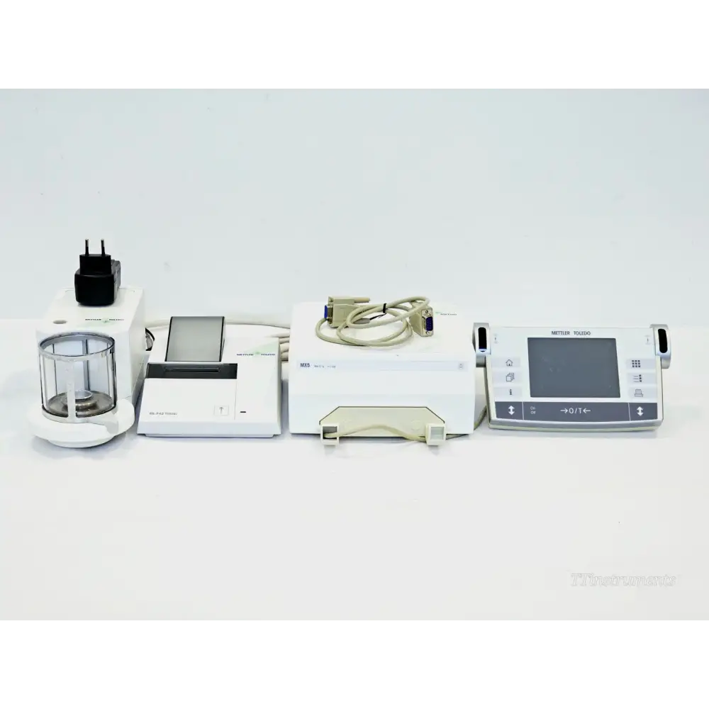 Mettler Toledo MX5 Microbalance front view showing touchscreen control terminal and weighing cell unit