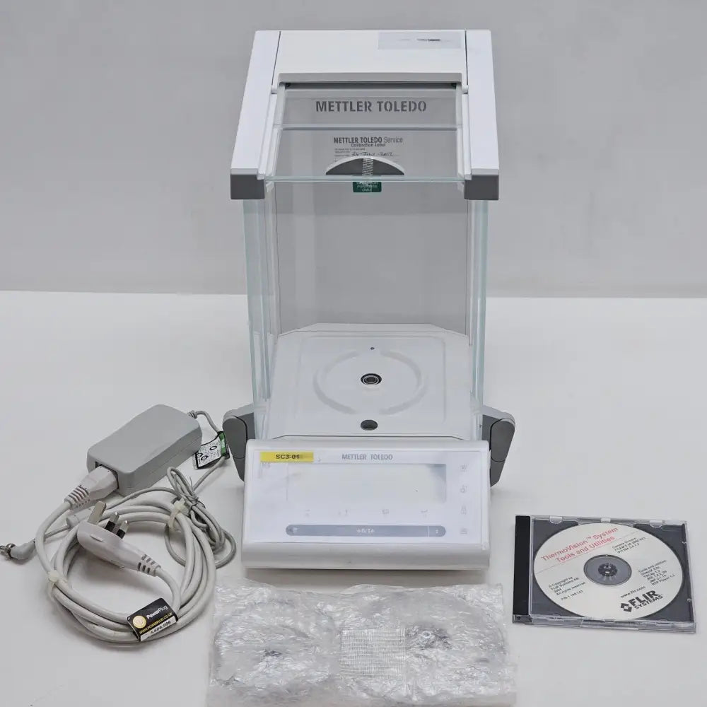 Mettler Toledo NewClassic MF MS105DU semi-micro analytical balance front view with draft shield closed
