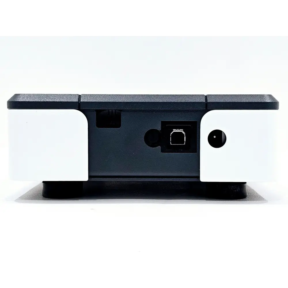 Micronic DR505 Rack Reader rear panel showing USB Type-B port and DC power input connector