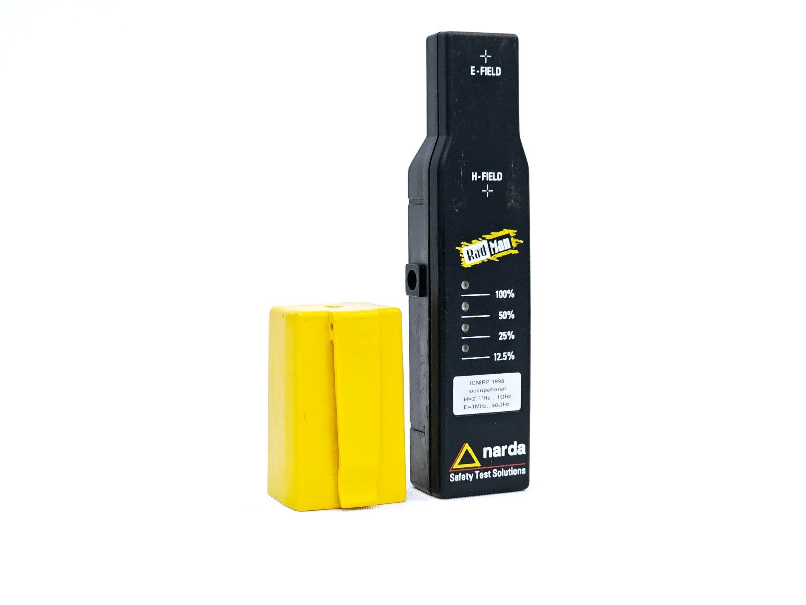 Narda RadMan ESM-20 2250/06 rear view showing battery compartment and absorber cap