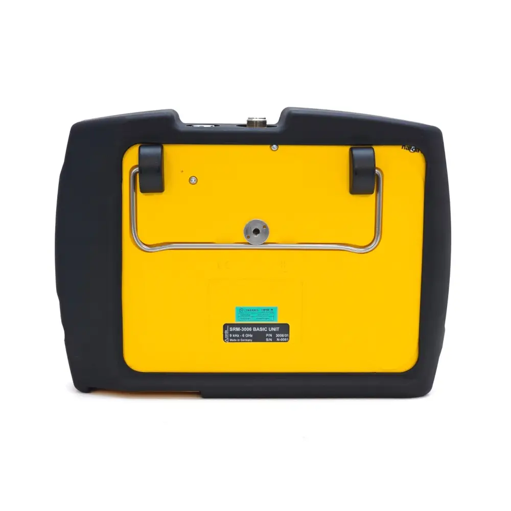 Narda SRM-3006 right side view showing battery compartment and connector panel