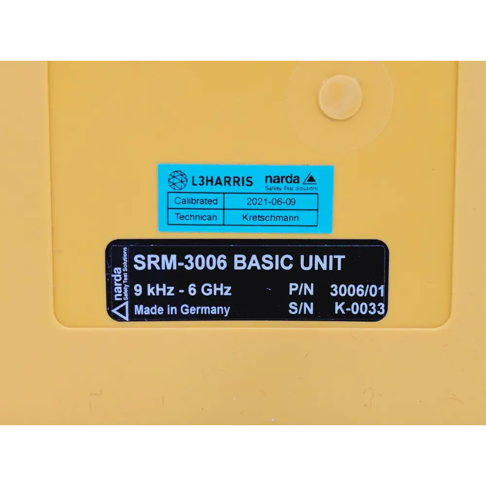 Narda SRM-3006 display showing Safety Evaluation mode with ICNIRP percentage readout